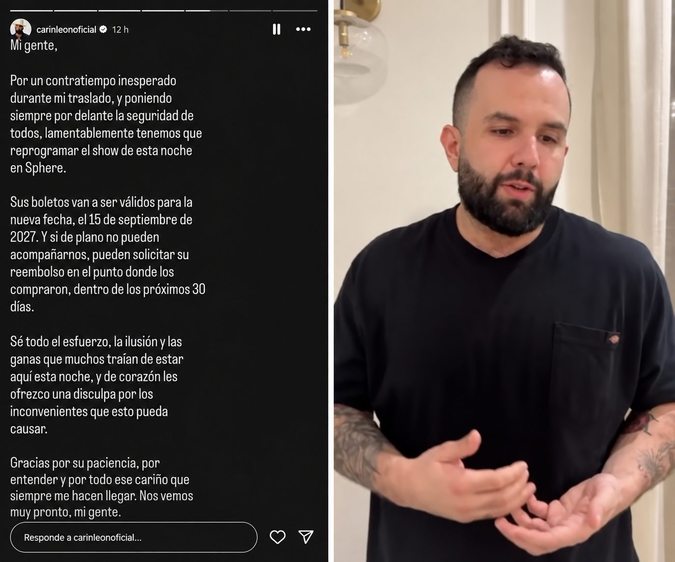 Carín León cancela su concierto en Sphere de Las Vegas cuando el público ya estaba dentro; la nueva fecha será hasta 2027