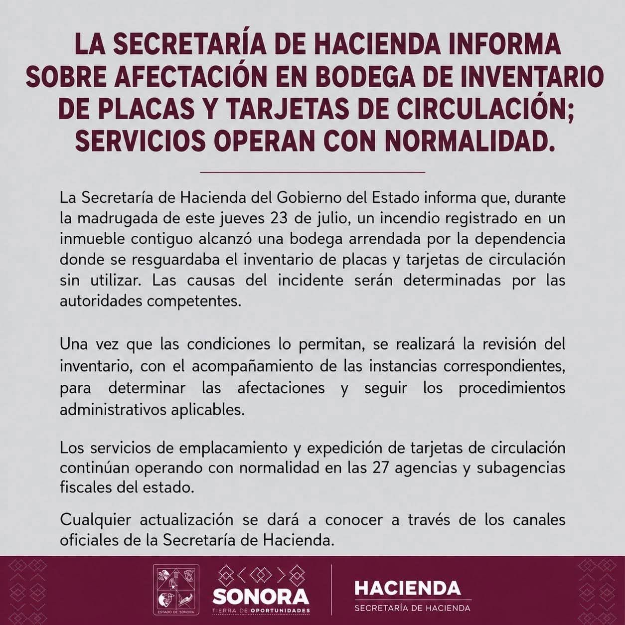 Incendio destruye tres bodegas al poniente de Hermosillo; una era utilizada por la Secretaría de Hacienda