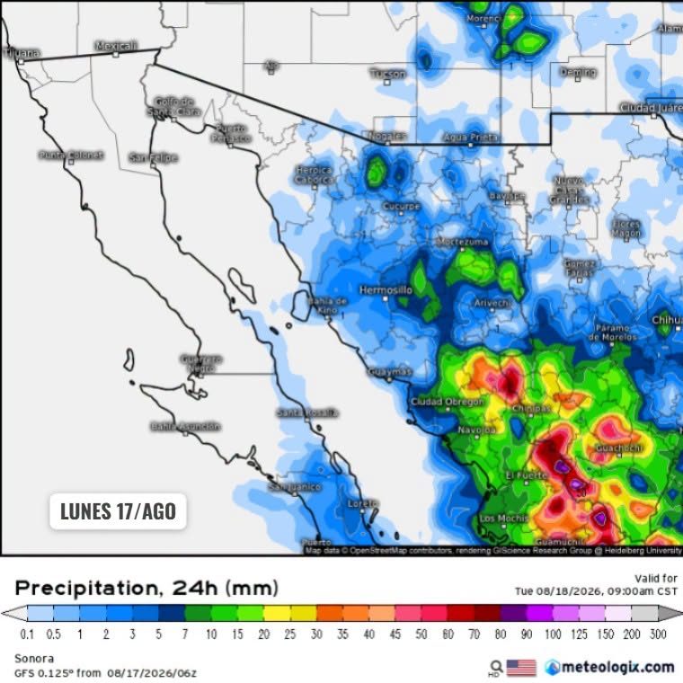 Sonora enfrentará temperaturas de hasta 47°C este lunes; mantienen vigilancia por lluvias y zona ciclónica