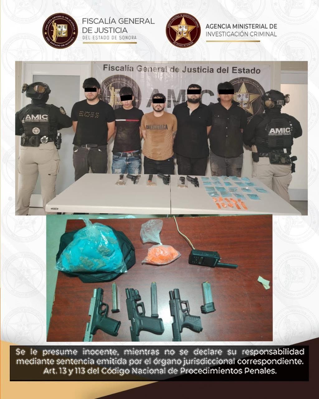AMIC captura a cinco personas por posesión de armas de fuego y droga; uno cuenta con ocho órdenes de aprehensión en Hermosillo
