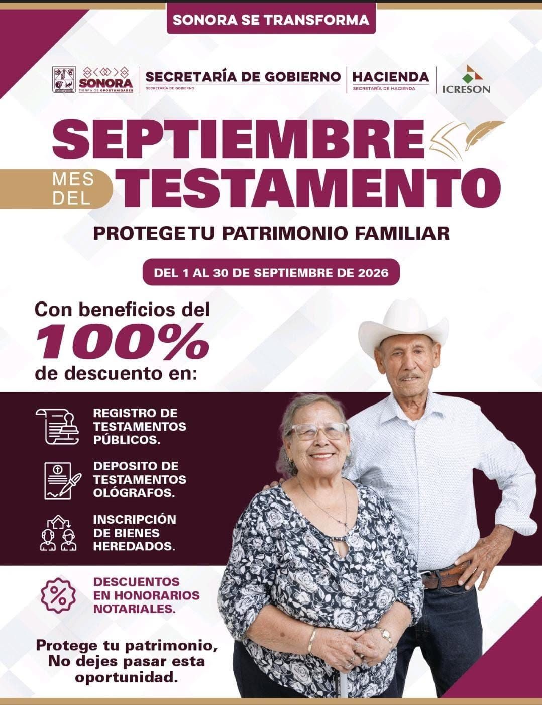 Gobierno de Sonora brinda servicios gratuitos durante Septiembre, Mes del Testamento