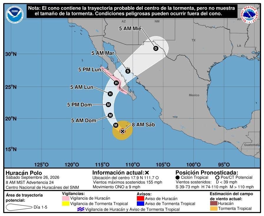 Coordinación Estatal de Protección Civil mantiene Alerta Azul en Sonora por ciclón tropical Polo