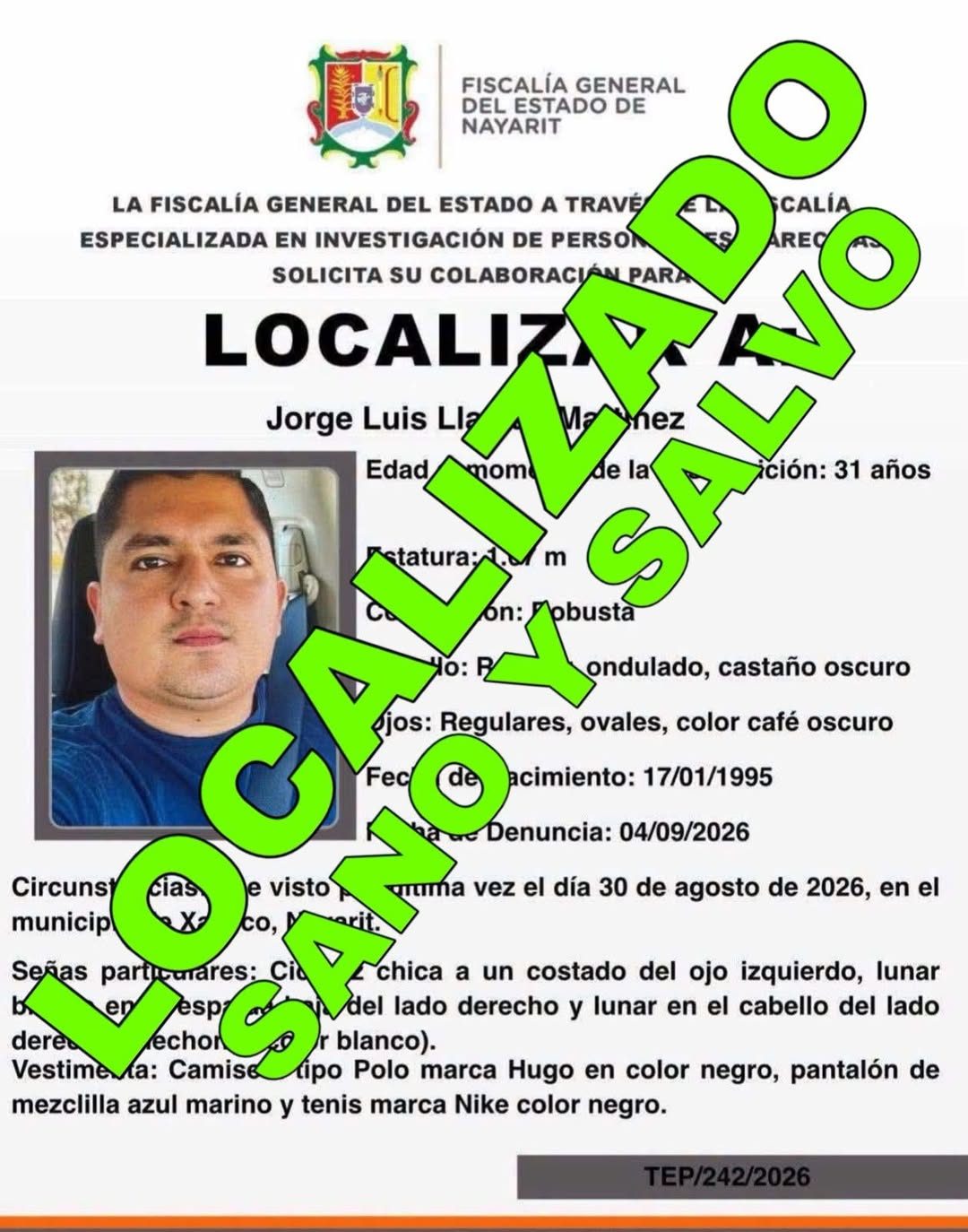 Localizan sana y a salvo en Agua Prieta a persona reportada como desaparecida en Nayarit; nunca estuvo en peligro