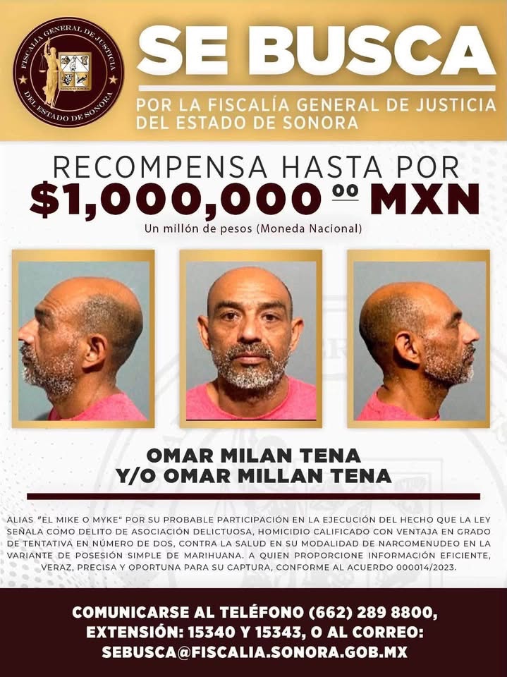 Fiscalía de Sonora ofrece recompensa de hasta un millón de pesos por cada uno de los tres reos fugados del Cereso Hermosillo Dos
