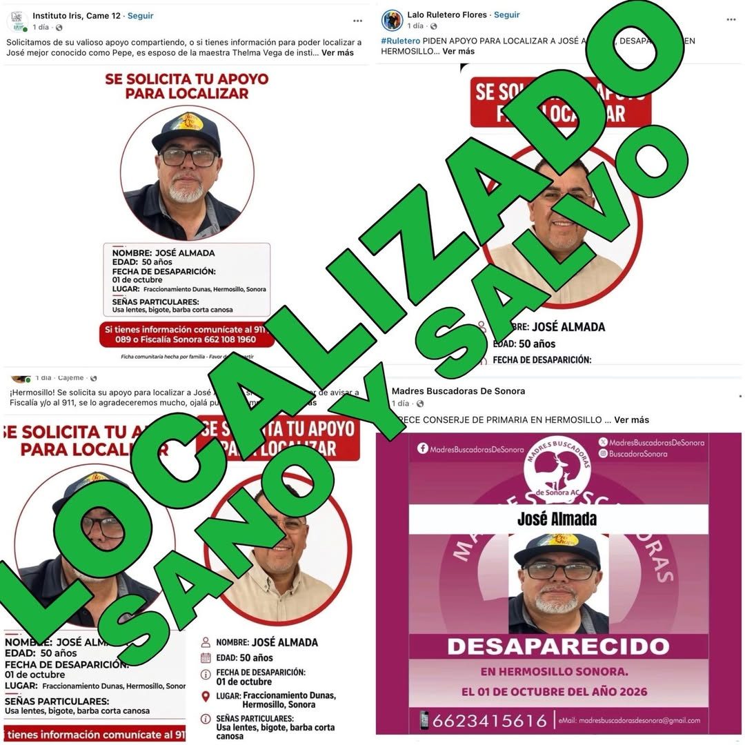 Localizado sano y salvo conserje de primaria reportado como desaparecido en Hermosillo