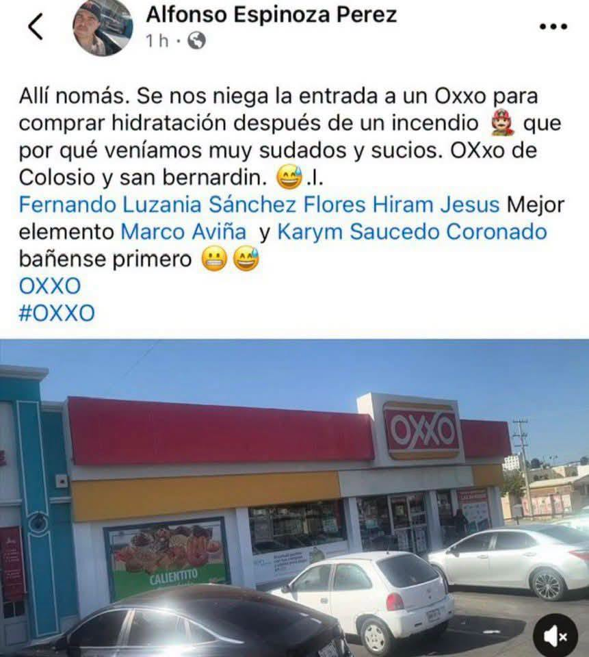 POR ANDAR SUCIOS Y SUDADOS, LOS ENCARGADOS DE UN OXXO LE NIEGAN EL ACCESO A BOMBEROS