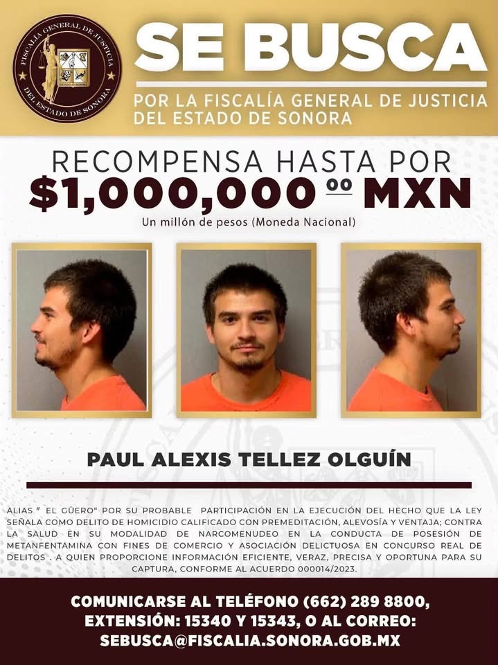 Fiscalía de Sonora ofrece recompensa de hasta un millón de pesos por cada uno de los tres reos fugados del Cereso Hermosillo Dos
